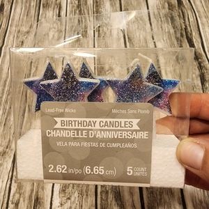 Star birthday cake candles, Blue and purple glitter, set of 5.